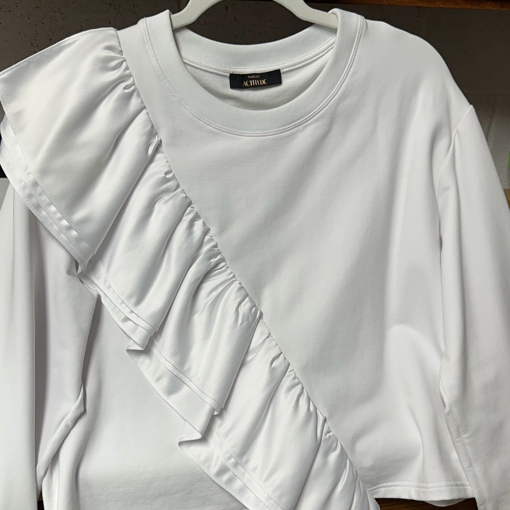 Twinset Actitude White Ruffled Sweatshirt